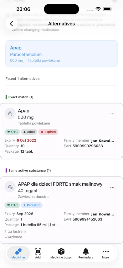 Wyszukiwanie zamienników leku po substancji czynnej